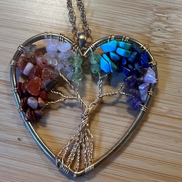 Handmade Multicolor Tree of Life Heart Pendant Necklace - Picture 2 of 3